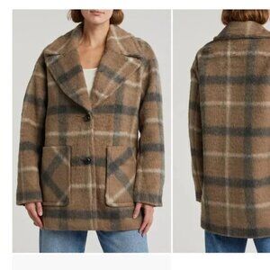 NWT Lucky Brand Brown Plaid Fall Dark Academia Notch Collar Single Breast Coat S